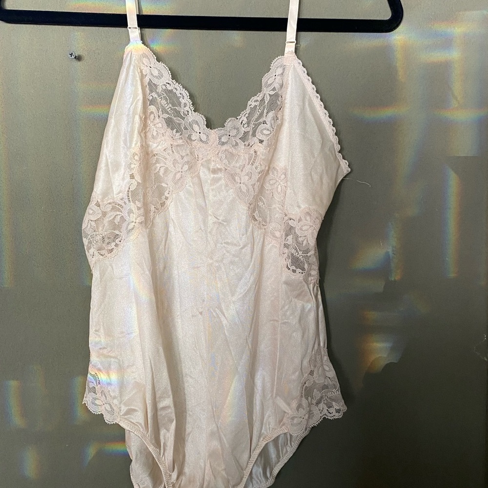 VTG 70s EMILIO PUCCI for Formfit Rogers Beige Satin Laced Teddy 34 10-12